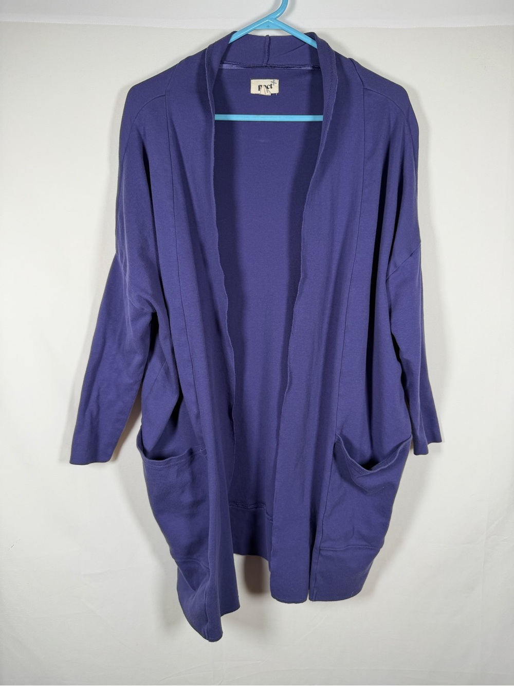 Pact Airplane Wrap Open-Front Purple Cardigan with Pockets Organic Cotton
